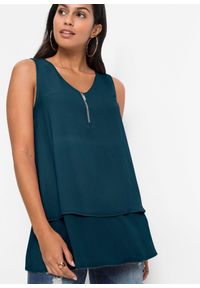 bonprix - Top z zamkiem. Typ kołnierza: dekolt w serek. Kolor: niebieski. Materiał: wiskoza #3