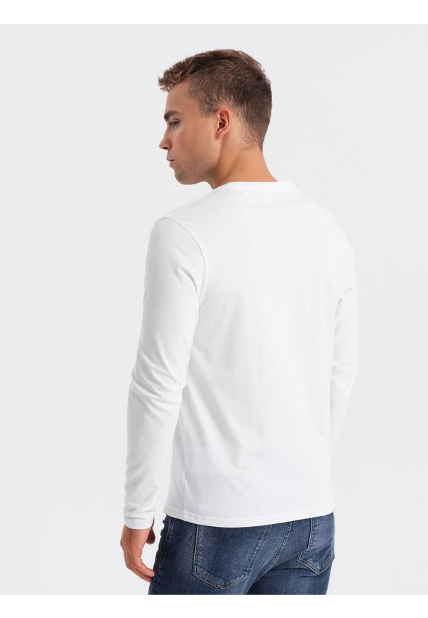 Ombre Clothing - Longsleeve męski z nadrukiem - biały 2 OM-LSPT-0119 - XXL. Kolor: biały. Materiał: bawełna. Długość rękawa: długi rękaw. Długość: długie. Wzór: nadruk