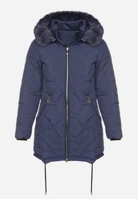 Born2be - Niebieska Klasyczna Kurtka z Pikowanymi Przeszyciami i Kapturem z Futerkiem Raffisa. Okazja: na co dzień. Kolekcja: plus size. Kolor: niebieski. Materiał: futro. Styl: klasyczny #6