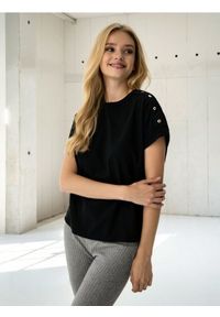 Sinsay - Bluzka z ozdobnymi guzikami - czarny. Kolor: czarny