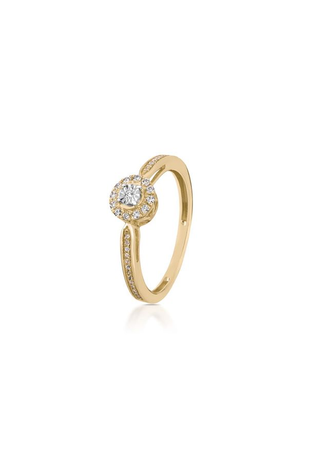 W.KRUK - Pierścionek złoty z diamentami. Materiał: złote. Kolor: złoty. Wzór: aplikacja. Kamień szlachetny: diament