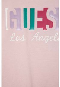 Guess longsleeve dziecięcy kolor różowy. Kolor: różowy. Materiał: bawełna, dzianina. Długość rękawa: długi rękaw. Wzór: nadruk. Styl: klasyczny #2