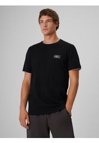 4f - 4F T-shirt regular gładki męski - czarny S. Okazja: na co dzień. Kolor: czarny. Materiał: bawełna, materiał, dzianina. Długość rękawa: krótki rękaw. Wzór: gładki. Styl: casual, sportowy, klasyczny #1