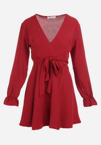 Born2be - Bordowa Sukienka Dyninca. Typ kołnierza: dekolt w kształcie V. Kolor: czerwony. Materiał: materiał, tkanina. Wzór: gładki. Typ sukienki: kopertowe. Styl: elegancki. Długość: mini #5