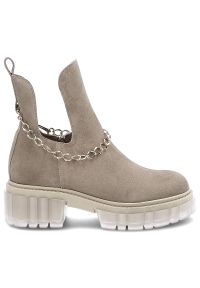 Beżowe Botki Lemar Skórzane Buty Damskie. Kolor: beżowy. Materiał: skóra. Szerokość cholewki: normalna. Sezon: zima, jesień. Styl: elegancki #4