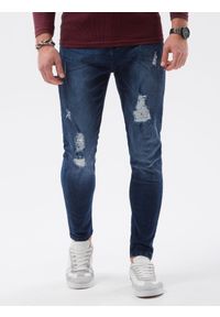 Ombre Clothing - Spodnie męskie jeansowe SLIM FIT P1064 - niebieskie - XXL. Okazja: na co dzień. Kolor: niebieski. Materiał: jeans. Styl: casual #3