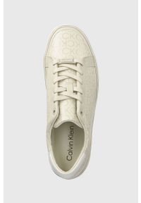Calvin Klein sneakersy FLATFORM CUPSOLE LACE UP-EPI MN kolor beżowy HW0HW01670. Zapięcie: sznurówki. Kolor: beżowy. Materiał: skóra, guma. Obcas: na platformie #4