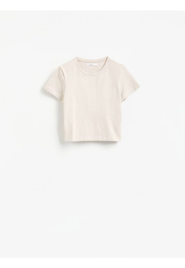 Reserved - Bawełniany t-shirt - beżowy. Kolor: beżowy. Materiał: bawełna. Długość: krótkie