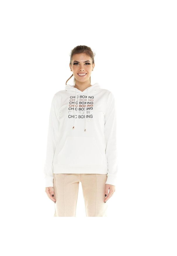 LEONE 1947 APPAREL - Damska bluza z kapturem Leone Winter Chic Boxing. Typ kołnierza: kaptur. Kolor: biały. Materiał: lycra. Sport: fitness