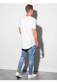 Ombre Clothing - T-shirt męski bawełniany S1384 - biały - XXL. Kolor: biały. Materiał: bawełna. Długość: długie. Styl: klasyczny, sportowy