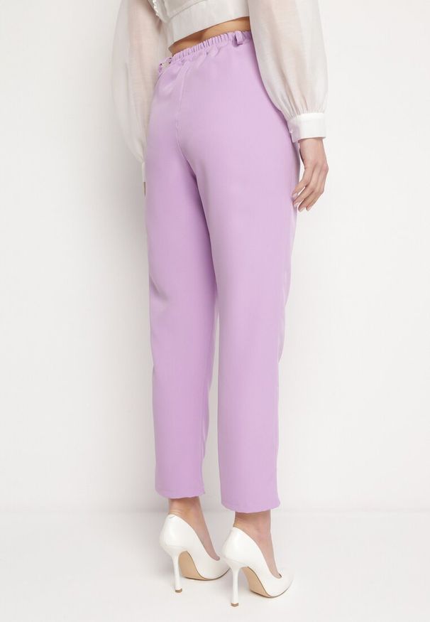 Born2be - Fioletowe Spodnie Cygaretki z Wysokim Stanem i Gumką w Pasie Elexis. Okazja: na co dzień. Stan: podwyższony. Kolor: fioletowy. Materiał: dzianina. Styl: casual