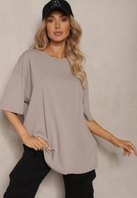 Renee - Beżowy T-shirt z Krótkim Rękawem z Bawełny Bavima. Kolor: beżowy. Materiał: bawełna. Długość rękawa: krótki rękaw. Długość: krótkie #4