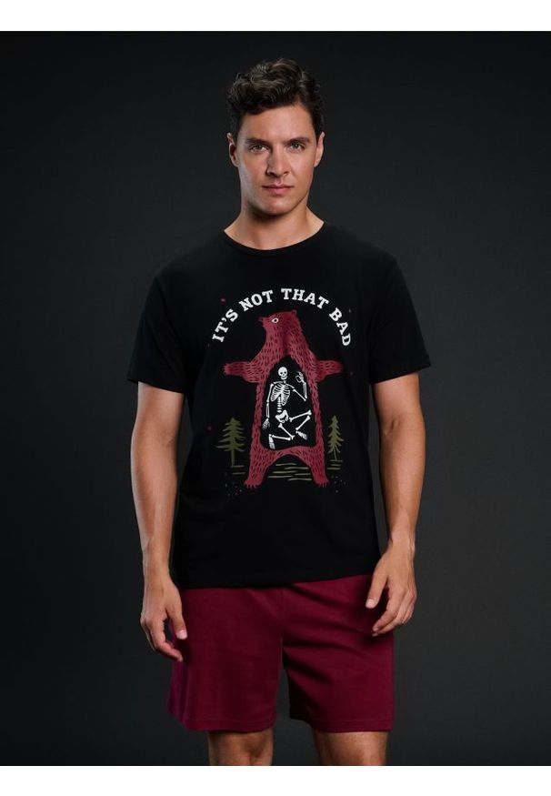 Sinsay - Bawełniana piżama z nadrukiem i kieszeniami - wielobarwny. Materiał: bawełna. Wzór: nadruk