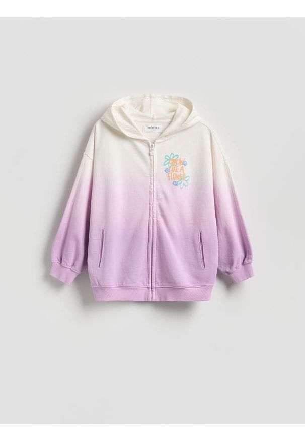 Reserved - Rozpinana bluza z nadrukiem - lawendowy. Kolor: fioletowy. Materiał: bawełna. Wzór: nadruk
