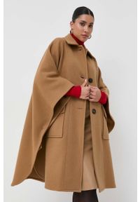 Pinko poncho wełniane kolor brązowy przejściowy oversize. Kolor: brązowy. Materiał: wełna. Wzór: gładki