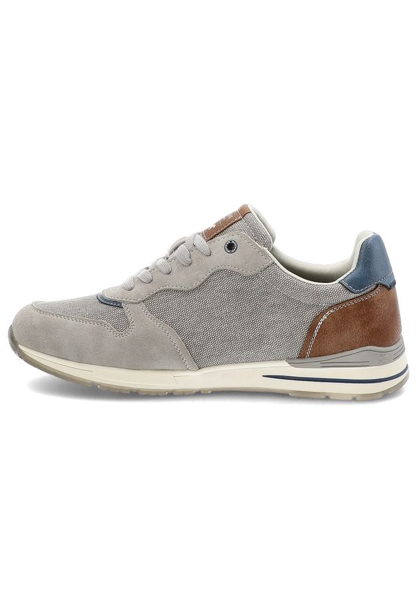 Szare Sneakersy Mustang Modne Obuwie Męskie. Okazja: na co dzień, na spacer. Zapięcie: sznurówki. Kolor: szary. Materiał: skóra ekologiczna, jeans, materiał. Styl: elegancki, sportowy, casual, klasyczny, street