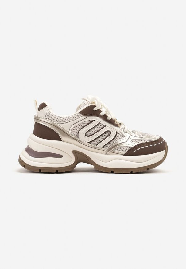 Born2be - Beżowo-Brązowe Sneakersy na Grubej Tłoczonej Podeszwie z Geometrycznym Wzorem Deliorith. Okazja: na co dzień. Kolor: beżowy. Wzór: geometria
