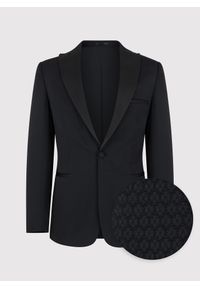 Pako Lorente - PAKO LORENTE – Czarna marynarka smokingowa w mikrowzór. Okazja: na sylwestra, na ślub cywilny, na wesele. Kolor: czarny. Materiał: poliester, wiskoza #9