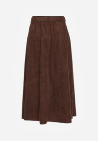 Born2be - Brązowa Rozkloszowana Wiskozowa Spódnica z Bawełną Ozdobiona Paskiem Nawedea. Okazja: na co dzień. Kolor: brązowy. Materiał: bawełna, wiskoza. Wzór: aplikacja. Styl: klasyczny, casual, elegancki #6