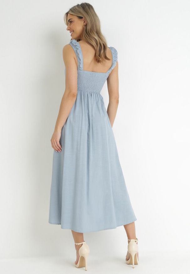 Born2be - Niebieska Rozkloszowana Sukienka na Ramiączkach Olypha. Kolor: niebieski. Materiał: bawełna. Długość rękawa: na ramiączkach