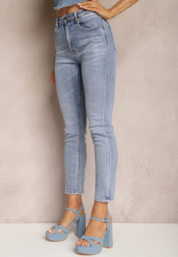 Renee - Jasnoniebieskie Jeansy High Waist o Dopasowanym Fasonie Skinny Langrea. Stan: podwyższony. Kolor: niebieski. Styl: klasyczny, elegancki