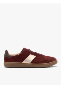 Ryłko - Bordowe sportowe półbuty damskie. Okazja: na co dzień. Nosek buta: okrągły. Zapięcie: sznurówki. Kolor: czerwony. Materiał: skóra, welur. Szerokość cholewki: normalna. Obcas: na obcasie. Styl: sportowy #1