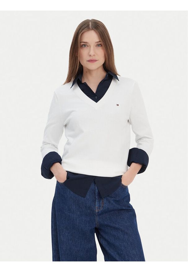 TOMMY HILFIGER - Tommy Hilfiger Sweter WW0WW42049 Biały Regular Fit. Kolor: biały. Materiał: syntetyk