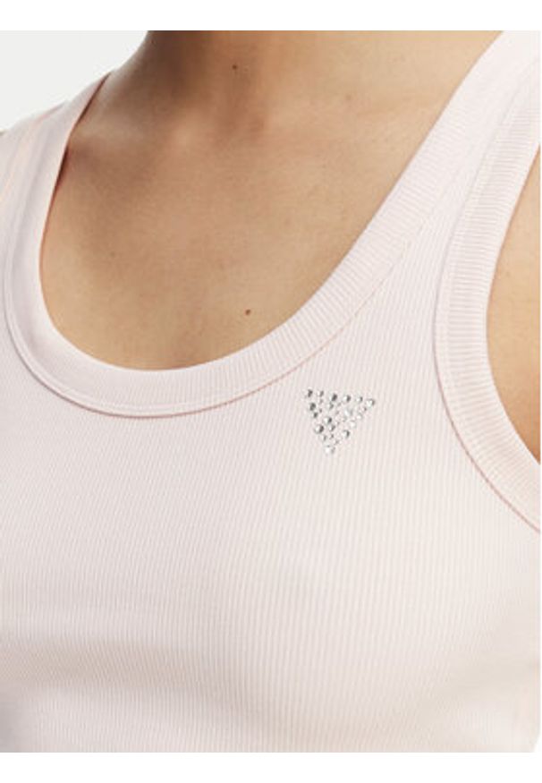 Guess Top V6GP07 K2987 Różowy jasny Slim Fit. Kolor: różowy. Materiał: wiskoza