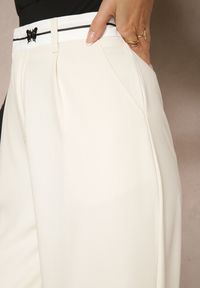 Renee - Beżowe Spodnie o Szerokim Kroju High Waist Wykończone Lamówką Verillia. Okazja: na co dzień, na spacer. Stan: podwyższony. Kolor: beżowy. Styl: elegancki, casual #3