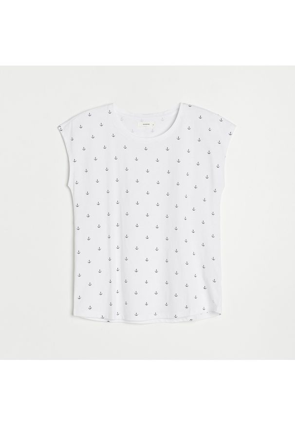 Reserved - Bawełniana koszulka z nadrukiem - Kremowy. Kolor: kremowy. Materiał: bawełna. Wzór: nadruk