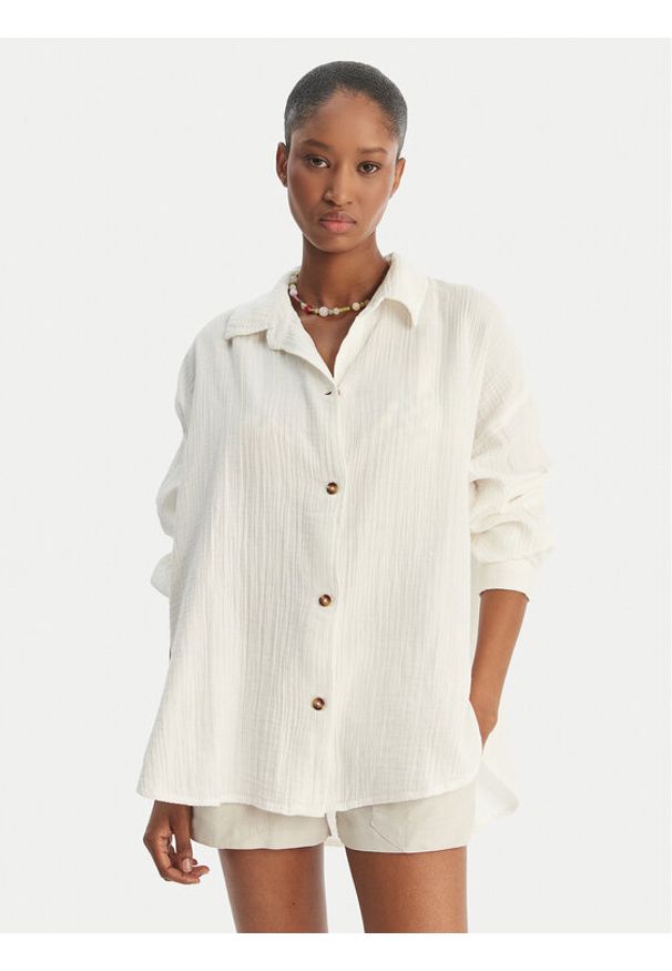 Roxy Koszula Morning Time ERJWT03674 Écru Relaxed Fit. Kolor: kremowy. Materiał: bawełna