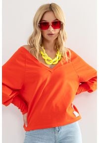 Fobya - Bluzka z Marszczeniem na Plecach - Pomarańczowa. Kolor: pomarańczowy. Materiał: bawełna, elastan #1