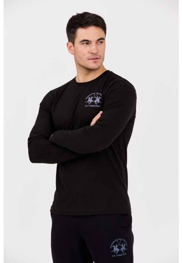 La Martina - LA MARTINA Czarny longsleeve męski JERSEY, Rozmiar XXL. Kolor: czarny. Materiał: jersey. Długość rękawa: długi rękaw