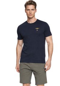 Aeronautica Militare - AERONAUTICA MILITARE Granatowy bawełniany męski t-shirt, Rozmiar XXL. Okazja: na co dzień. Kolor: niebieski. Materiał: bawełna. Styl: casual, klasyczny #4
