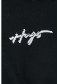 Hugo - HUGO bluza bawełniana damska kolor czarny z nadrukiem. Kolor: czarny. Materiał: bawełna. Wzór: nadruk #2