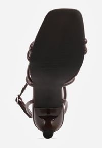 Born2be - Brązowe Sandały na Szpilce z Przeplatanymi Paskiami i Kwadratowym Noskiem Baloria. Okazja: na co dzień, na ślub cywilny, na wesele. Zapięcie: pasek. Kolor: brązowy. Materiał: jeans. Obcas: na szpilce. Styl: casual, elegancki, klasyczny, wizytowy #3