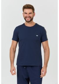 Emporio Armani - EMPORIO ARMANI Granatowy męski t-shirt bande logo, Rozmiar L. Kolor: niebieski