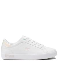 Buty Lacoste Powercourt 747SUJ0013-1Y9 - białe. Okazja: na co dzień. Zapięcie: sznurówki. Kolor: biały. Materiał: skóra, guma, syntetyk. Wzór: aplikacja