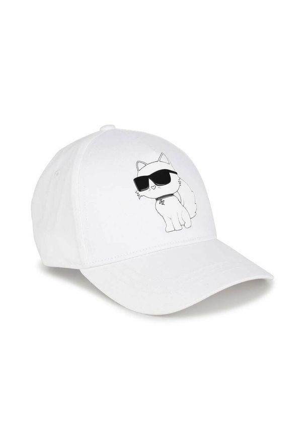 Karl Lagerfeld czapka bawełniana dziecięca kolor biały z nadrukiem. Kolor: biały. Materiał: bawełna. Wzór: nadruk