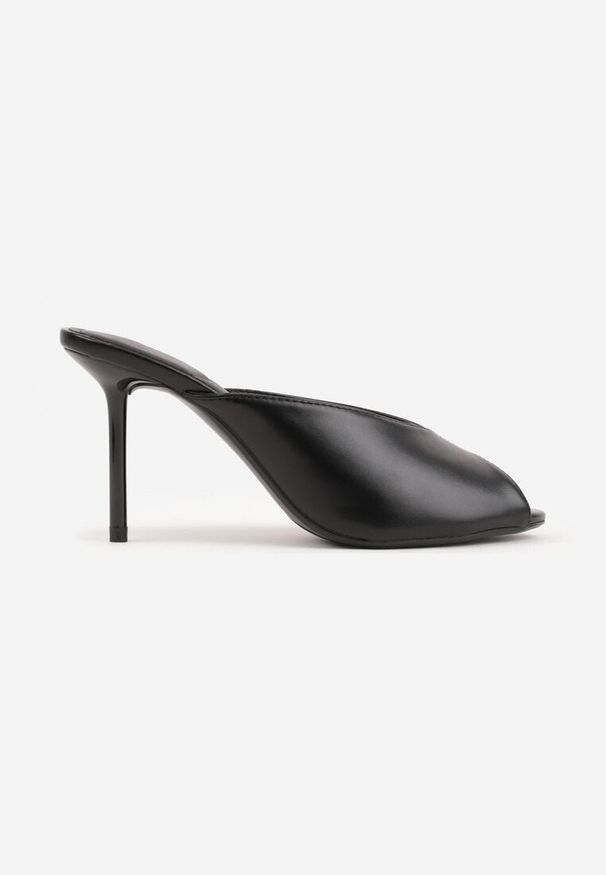 Renee - Czarne Klapki na Szpilce z Wyciętą Cholewką Ariesona. Okazja: na imprezę, na co dzień. Kolor: czarny. Materiał: jeans. Obcas: na szpilce. Styl: casual, klasyczny, elegancki