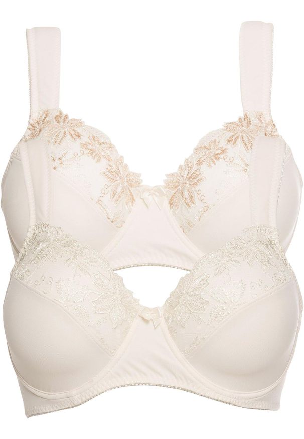 bonprix - Biustonosz na fiszbinach z wyściełanymi ramiączkami (2 szt.). Kolor: beżowy. Materiał: materiał. Rodzaj stanika: różne sposoby noszenia, wyściełane miseczki. Wzór: haft