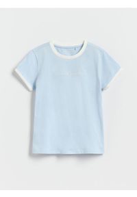 Reserved - Bawełniany T-shirt z haftem - jasnoniebieski. Kolor: niebieski. Materiał: bawełna. Wzór: haft