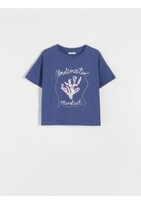 Reserved - T-shirt boxy - niebieski. Kolor: niebieski. Materiał: bawełna, dzianina