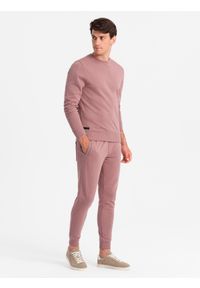 Ombre Clothing - Dresowy komplet męski bawełniany BASIC bluza nierozpinana + joggery – ciemnoróżowy V4. Kolor: różowy. Materiał: dresówka, bawełna. Wzór: jednolity #7