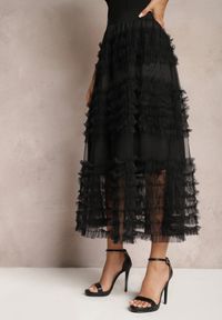Renee - Czarna Rozkloszowana Spódnica z Tiulowego Materiału z Gumką w Talii Ejlia. Kolor: czarny. Materiał: materiał, tiul #3