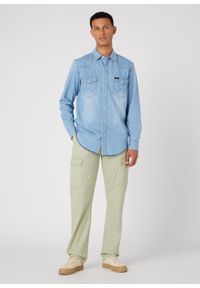 Wrangler - WRANGLER HERITAGE SHIRT MĘSKA KOSZULA JEANSOWA JEANS SUN FADE W5D1EM180. Materiał: jeans #3