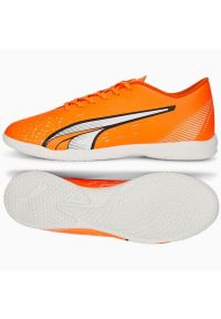Buty piłkarskie Puma Ultra Play It M 107227 01 pomarańczowe pomarańcze i czerwienie. Zapięcie: sznurówki. Kolor: pomarańczowy. Materiał: syntetyk, guma. Sport: piłka nożna