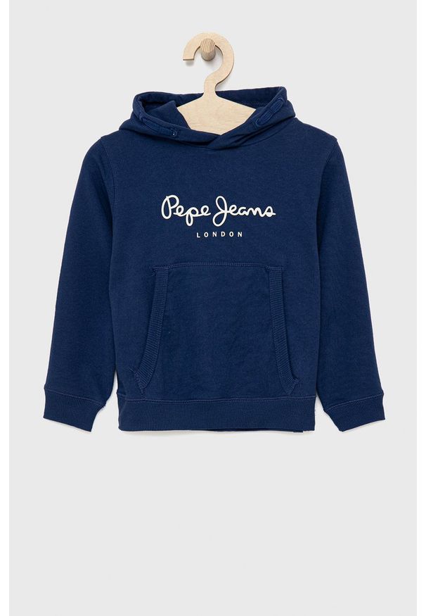 Pepe Jeans bluza bawełniana dziecięca z kapturem z nadrukiem. Okazja: na co dzień. Typ kołnierza: kaptur. Kolor: niebieski. Materiał: bawełna. Wzór: nadruk. Styl: casual