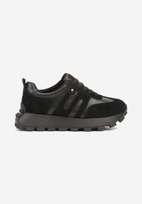 Born2be - Czarne Skórzane Sneakersy z Geometrycznym Motywem Melussea. Okazja: na co dzień. Kolor: czarny. Materiał: skóra. Wzór: geometria. Sezon: wiosna