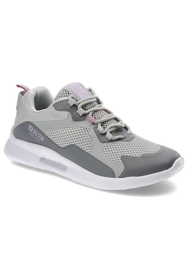 Big-Star - Szare Sneakersy Big Star Damskie Sportowe Buty. Kolor: szary. Materiał: materiał, skóra ekologiczna. Szerokość cholewki: normalna. Wzór: aplikacja